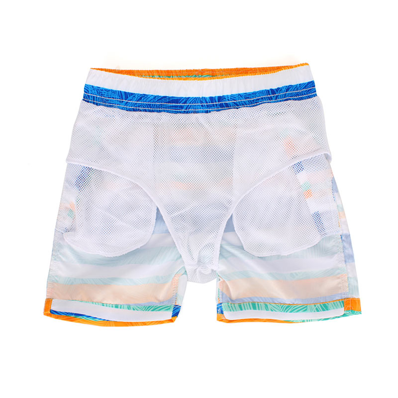 ESTAMICO Boys' Stripe Quick Dry Beach Swim Printed Board Shorts with Pockets