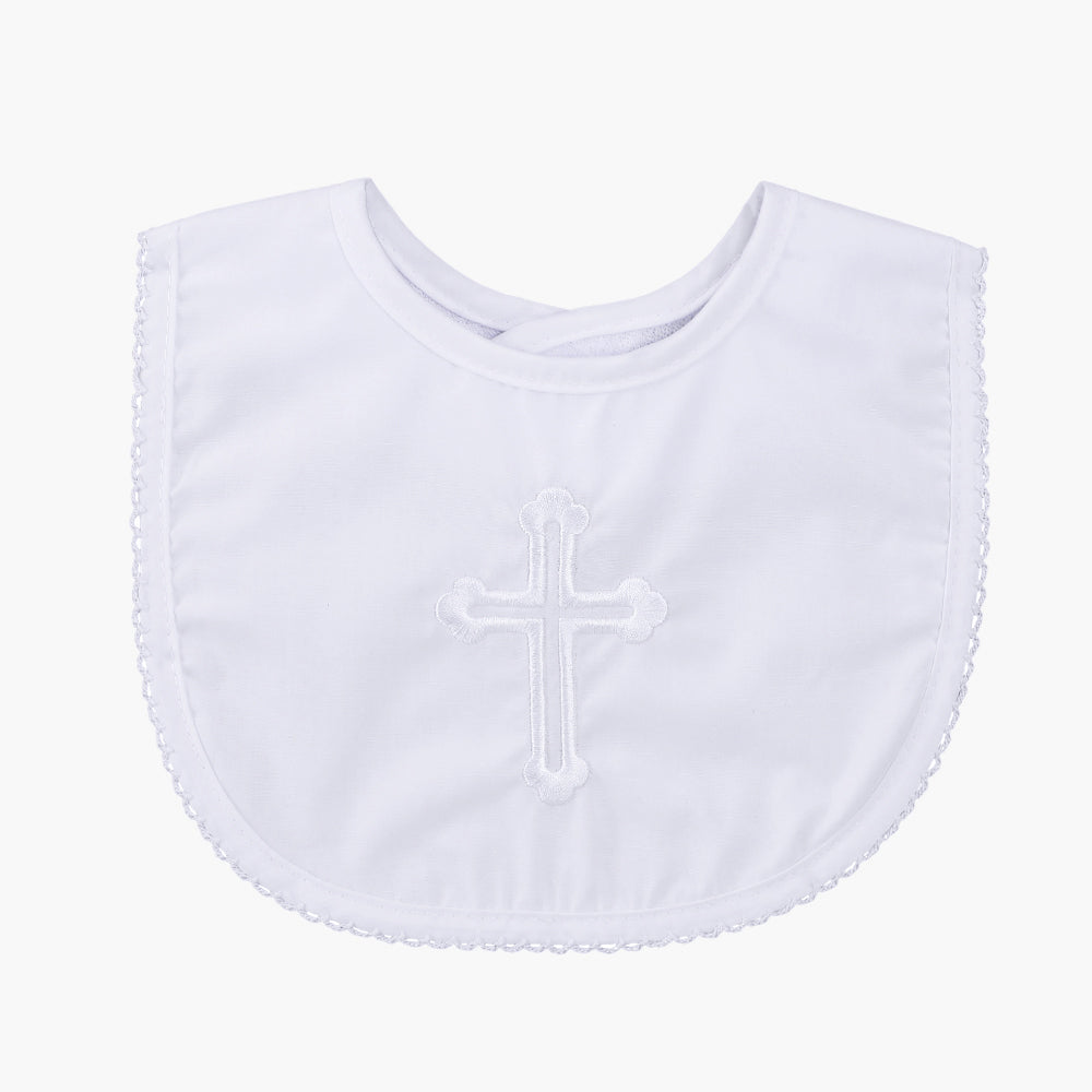 Estamico Infant Baby Boy's Girl's Christening Baptism Embroidered Cross Bibs