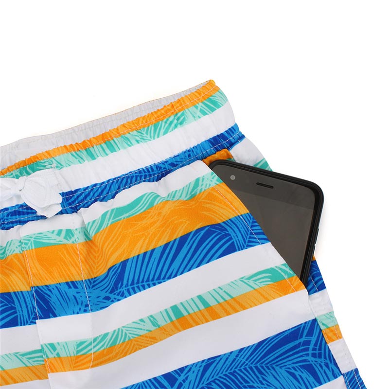 ESTAMICO Boys' Stripe Quick Dry Beach Swim Printed Board Shorts with Pockets