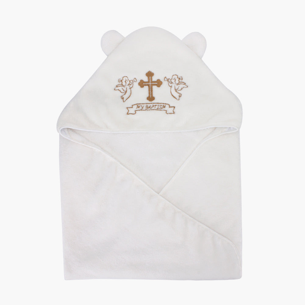 ESTAMICO Unisex Baby Plush Hooded Bath Towels with Embroidery Cross and Cute Ears Baptism for Infants, Toddlers & Kids