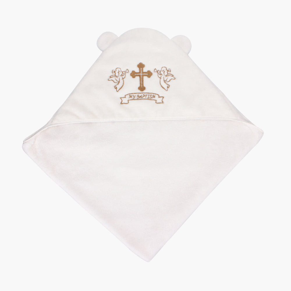 ESTAMICO Unisex Baby Plush Hooded Bath Towels with Embroidery Cross and Cute Ears Baptism for Infants, Toddlers & Kids