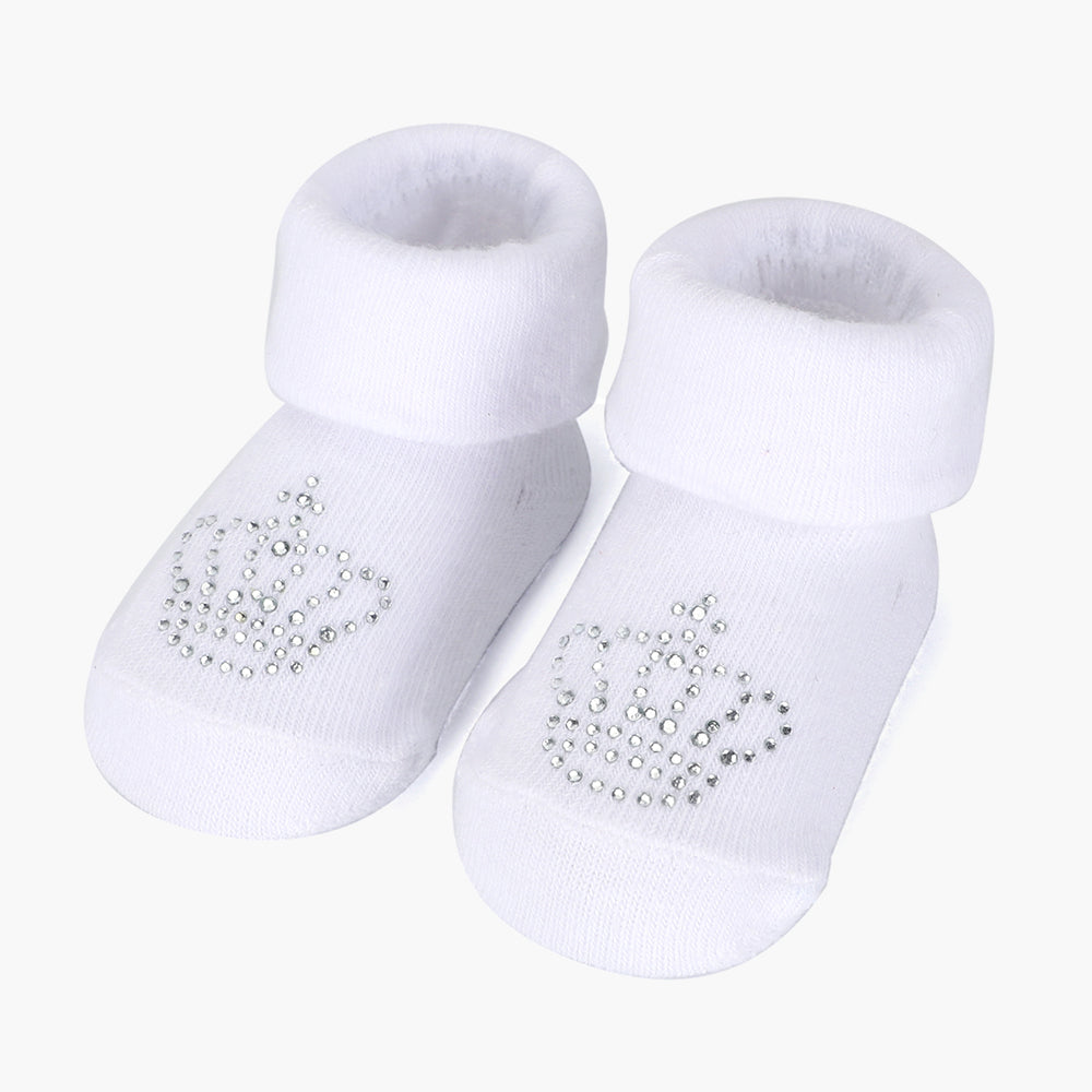 ESTAMICO Infant Baby Girls Turn Cuff Cotton Baptism Christening White Embroidered Cross Socks