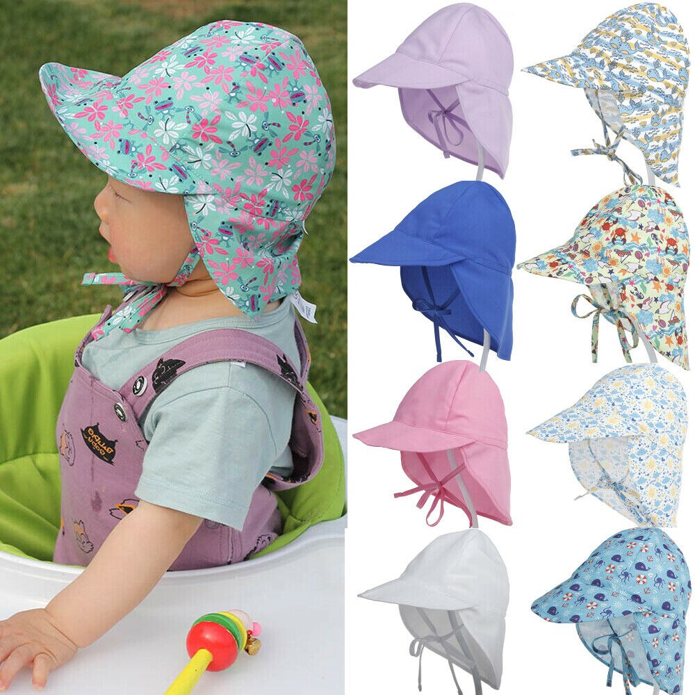 ESTAMICO Protection Cotton Bucket Hat Summer Newborn Unisex Baby Kids Sun Cap Solid Floral Print Hat Bandage Closed Fishing Cup